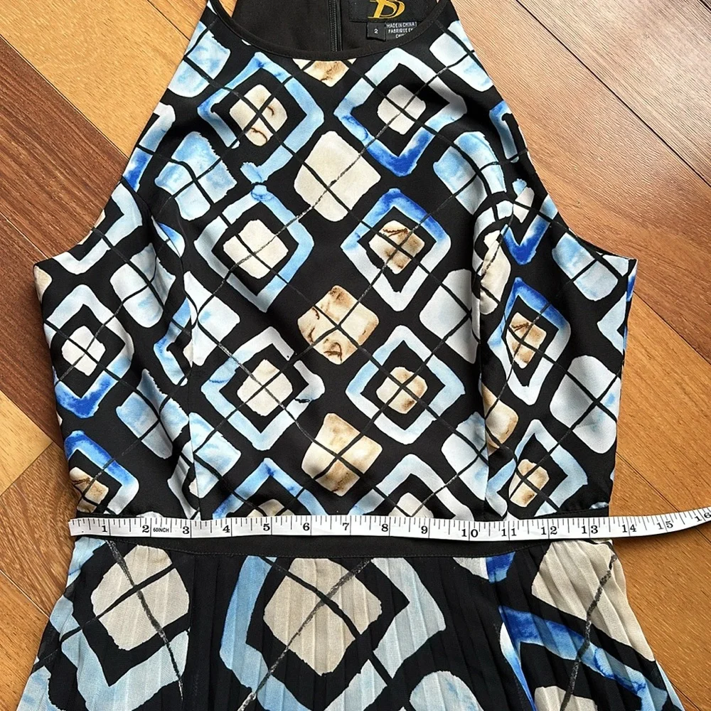 Anthropologie Blue Geometric Maxi Halter Dress with Pleated Skirt, size 2 - Picture 10 of 15